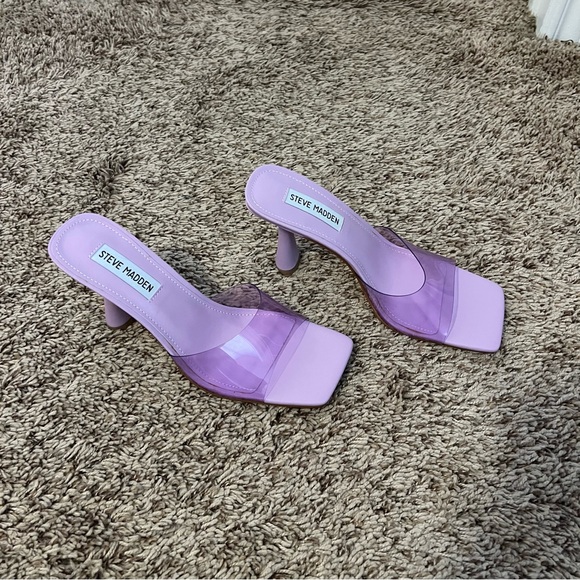 Steve Madden Elated Slide Sandals Heels Lilac Lucite - Picture 6 of 8